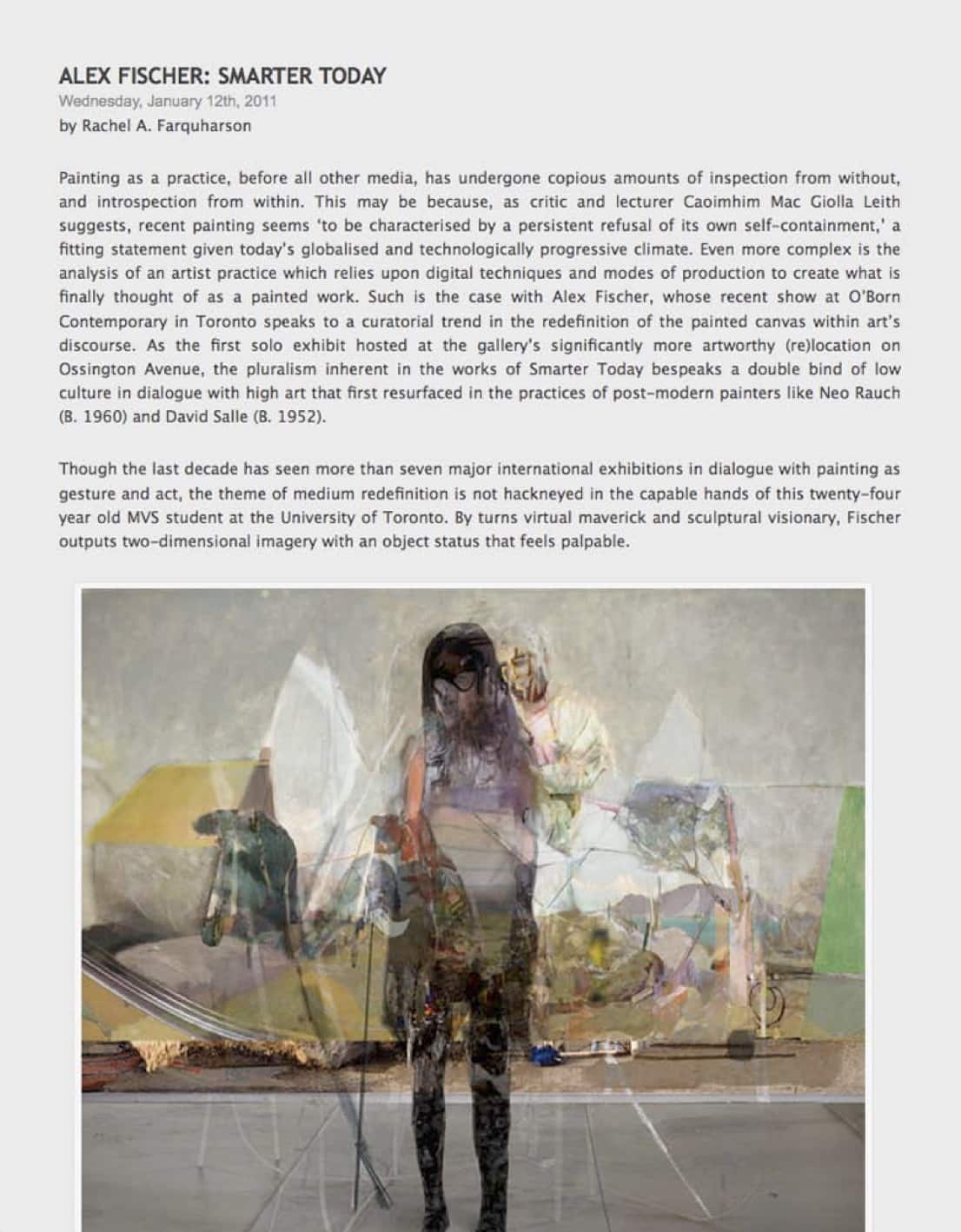 ArtBarrage Scene, Smarter Today by Rachel Anne Farquharson, January 13 Web — 2011